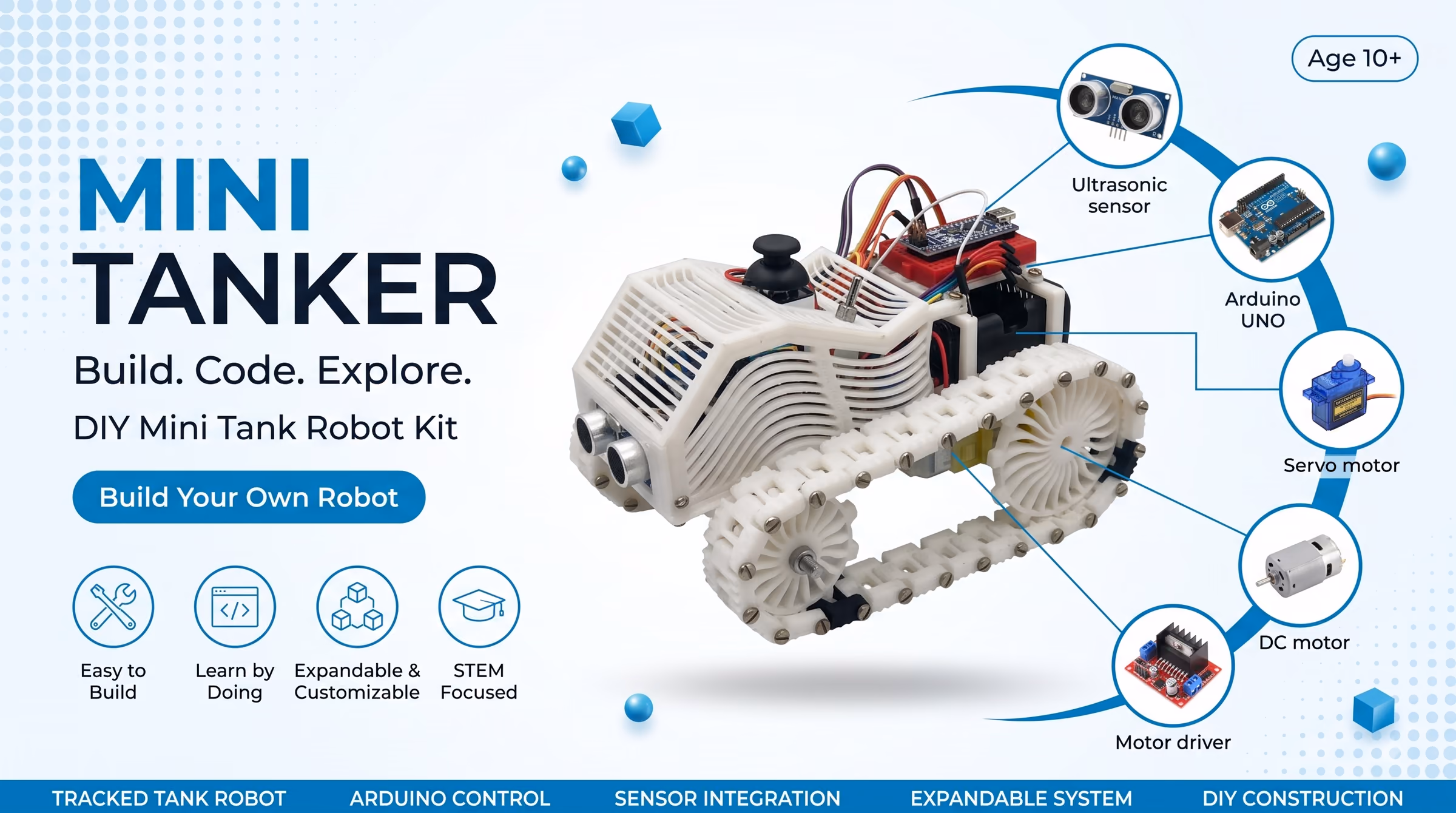 MINI TANKER — Tracked tank robot that climbs where wheels give up.