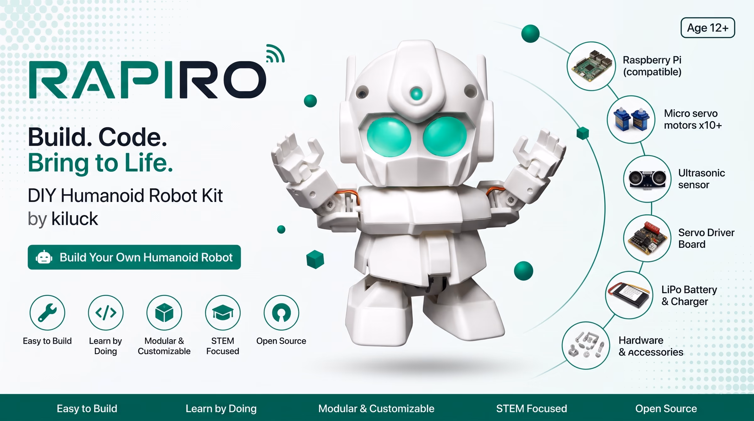 RAPIRO — Humanoid robot for your Raspberry Pi — 12 servos of motion.
